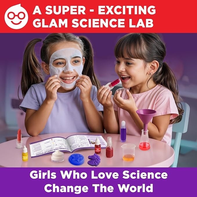 Doctor Jupiter Glam Science, DIY Makeup Craft Kit for Kids Ages 6,7,8+ | Birthday Gift for Girls Ages 6,7,8,9,10,11,12, DIY Makeup Craft Kit, Make Your Own Lip Gloss, 50+ Beauty Recipes