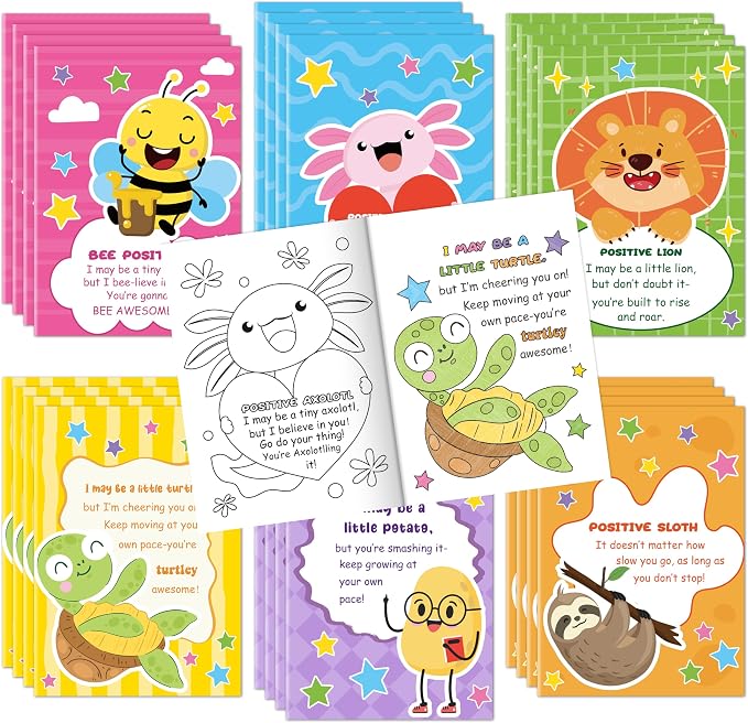 Dvbonike 24Pcs Positive Coloring Books Animal Inspirational Puns DIY Pages | Color-in Booklet Bulk, Motivational Encouragement Drawing Artwork, Party Favor, School Supplies, Classroom Rewards, Gift