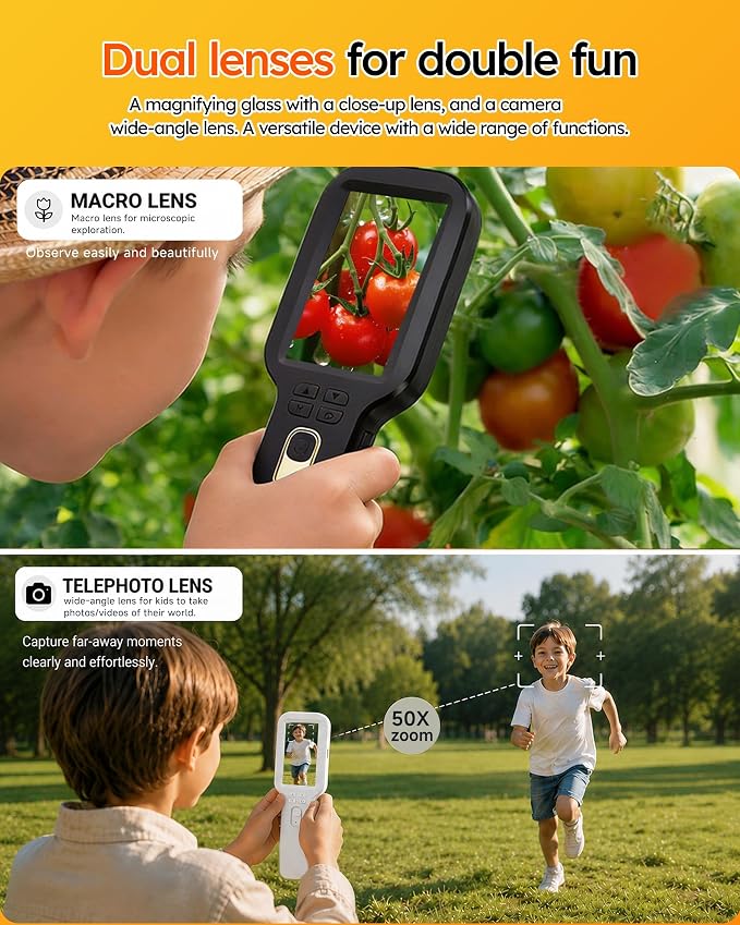 Kids Microscope Camera 500X Autofocus Magnifier STEM Gift Toy for Ages 4-12 | Handheld Digital Magnifying Glass Camera with 3.0" HD Screen and Photo/Video Record, Portable Edu Science Kits for Children