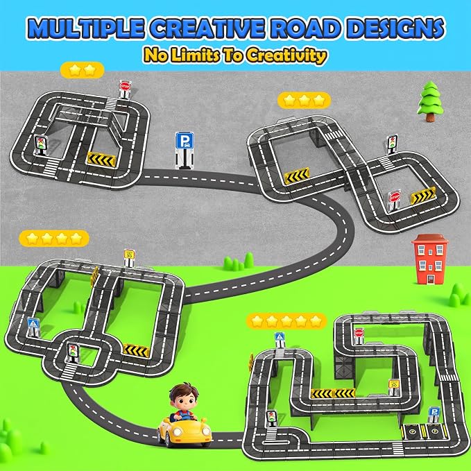 Magnetic Tiles Road with Bridge Clamp, STEM Magnetic Building Blocks for Kids, Educational Montessori Sensory Toys for Kids Ages 3-5 4-8 5-7, Gift for 3+ Year Old Boys Girls
