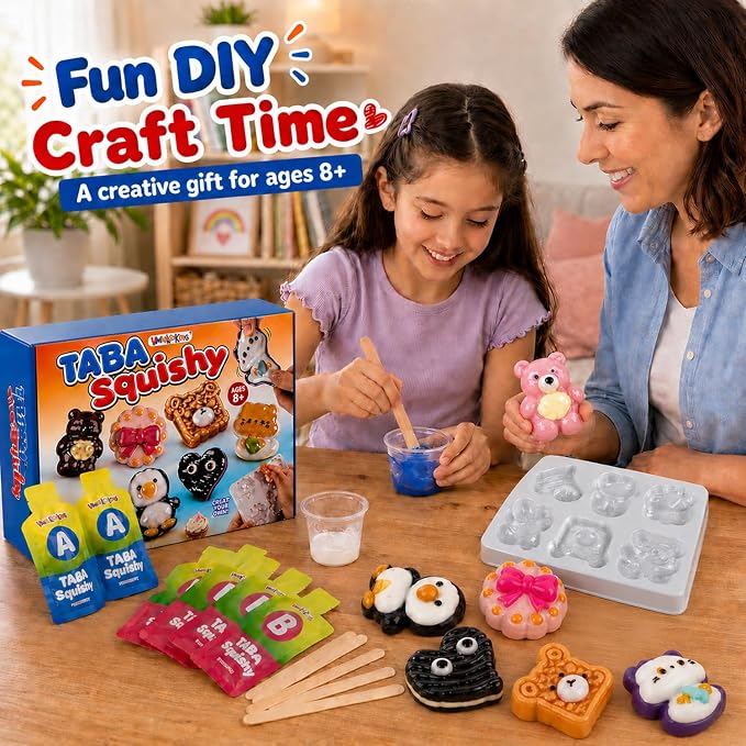 VMNlooking Taba Squishy Kit for Kids, DIY Squishy Making Kit with Cute Molds, Make Your Own Squishies Craft Kit, Soft Sensory Squeeze Toys, Arts and Crafts Gift for Girls Boys Ages 8-15
