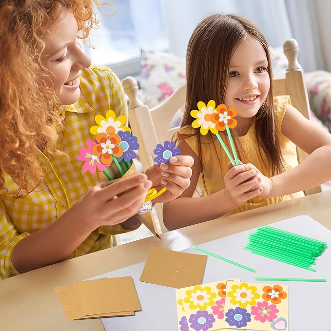 BeYumi Flower Bouquet Craft Kit - 72Pcs Mother's Day Flower Bouquet Craft for Kids Make Your Own Bunch of Flowers Teacher Appreciation Week DIY Thankful Gift Set School Classroom Home Fun Activities
