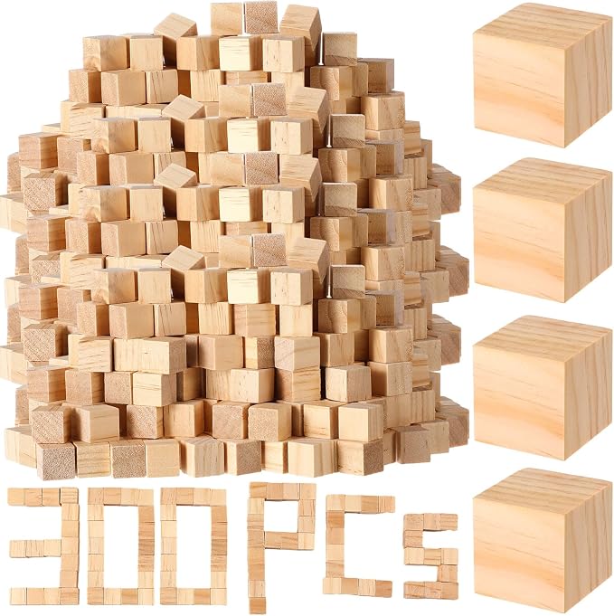 Barydat 300 Pcs 0.5 in Wooden Cubes,Unfinished Wooden Blocks for Crafting Natural Craft Wood Square Blank Cube for DIY Project Baby Showers