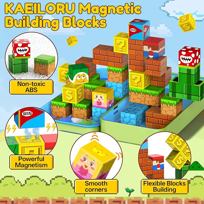 KAEILORU Magnetic Blocks Travel Toys for Kids Ages 4-8,35PCS Magnetic Cubes | STEM Learning Set with Portable Iron Storage Box Construction Learning Toys for Toddlers Ages 3-5