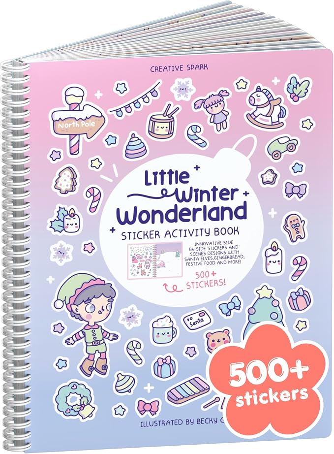 Cupkin Winter Wonderland Coloring & Sticker Activity Book | 500+ Stickers | Spiral-bound kids craft format with 12 scenes, 12 art pages, side-by-side viewing, and an easy-peel design for ages 2–8