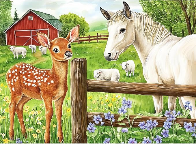 300 Pieces Puzzle for Adults Deer Jigsaw Puzzle Farm Horse Puzzles for Kids | Animal Pet Lover Challenging Puzzles for Kids Ages 8-10 Friends Family Activity Game Nights Gifts 20.5x15IN