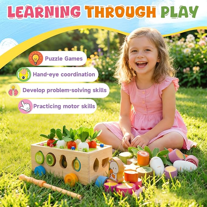 MEGRANATE Montessori Wooden Shape Sorter for Kids Carrot Shape Sorting Toy for Kids Montessori Shape Puzzles Fine Motor Toys Sensory Learning Educational Toys for Kids 3+ Years Old