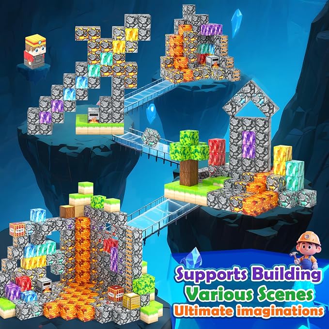 Magnetic Blocks for Kids, Creative Magnetic Cube Building Toy for Ages 3-12 | 150PCS Stacking Mine Magnet World Craft Blocks for Kids, Game-Inspired Birthday Gifts for Boys Girls Age 3-5 5-7 4-8 8-12