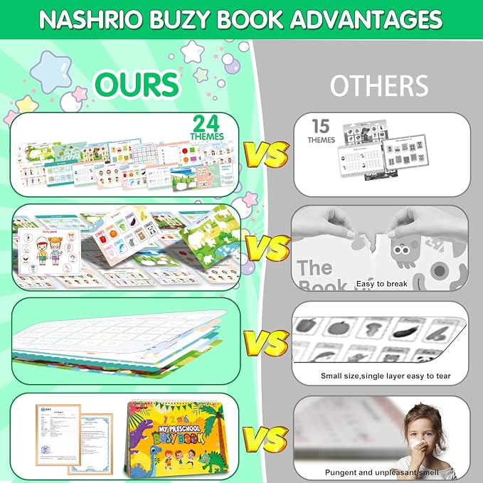 Busy Book for Toddlers 3-5, Montessori Preschool Learning Book, 24 Themes | Interactive educational activity book that builds early learning, fine motor skills and independent play for preschool kids.