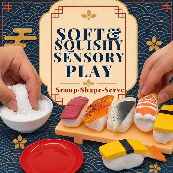 Sushi Sensory Bin Filler, Realistic Silicone Sushi Theme Toy Set, Safe Non-Toxic Sensory Filler for Pretend Play, Japanese Food Toy for Kids 6+