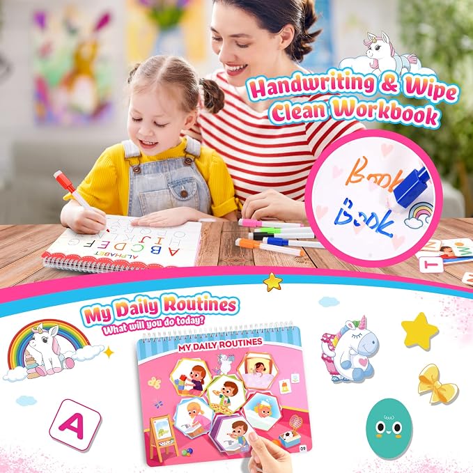 MDINGTD Kids Toys Montessori Toys for Toddlers, Unicorns Gifts for Girls Age 3-5 30 Themes Busy Book for Kids Preschool Educational Learning Toys for 3-5 Year Olds Girls Preschool Learning Activities