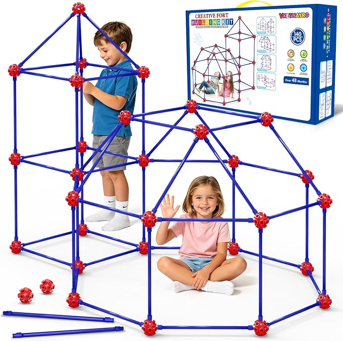 Fort Building Kit for Kids 4-8 8-12, 140 Pcs STEM Building Toys, Kids Fort | DIY Castles Play Tent Tunnels,Ultimate Creative Set for Indoor Outdoor, Christmas Birthday Gifts for Age 4 5 6 7 8 9 10 11 12