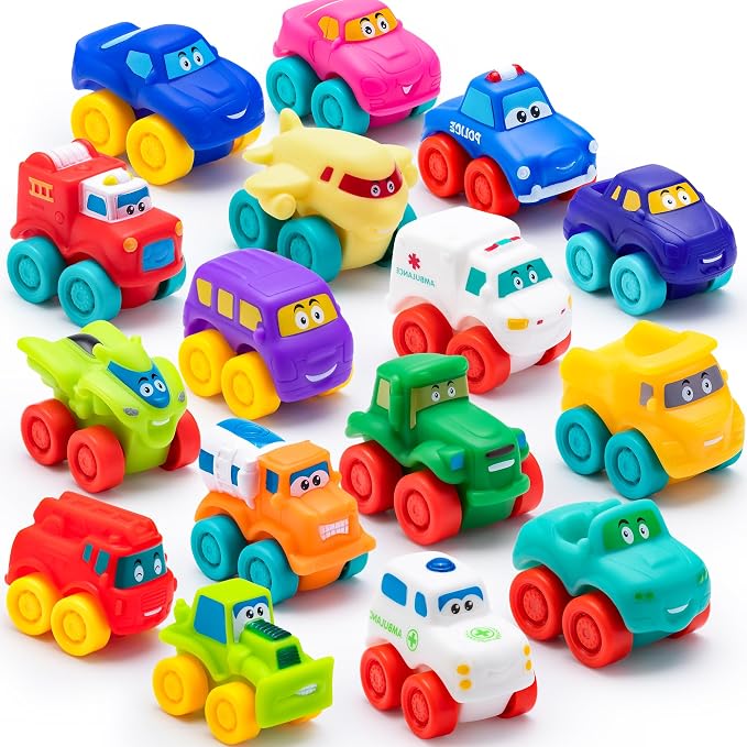 JOYIN Cartoon Cars, Soft Rubber Toy Car Set, Mini Vehicles, Bath Toy Car for Kids, Christmas Great Gift for Boys and Girls, Summer Beach and Pool Activity, Party Favors for Kids