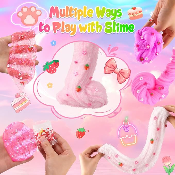 6-Pack Pink Slime Kit for Girls, Cloud Butter Squishy Birthday Gift Set | Party favor, goodie bag stuffer, Easter basket filler and sensory toy for kids ages 4-10
