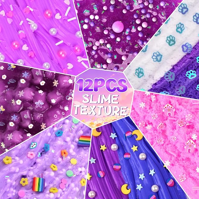 12-Pack Purple Slime Kit for Kids, Butter Cloud Squishy Party Favor Set | Birthday party favors, goodie bag stuffers, Easter basket fillers and sensory slime toys for boys and girls ages 4-10