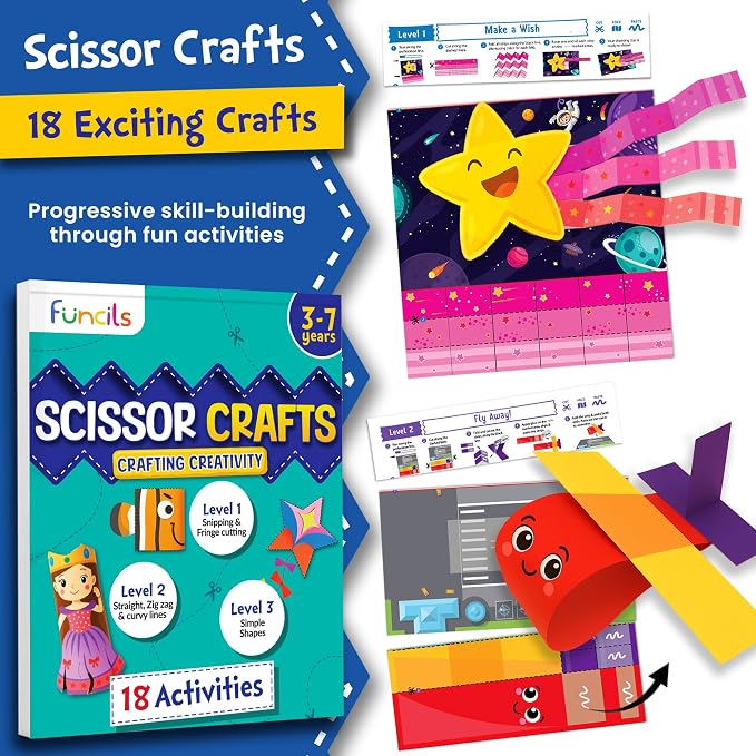 Funcils Kids Scissors Skills with Air Clay, Toddler Scissors Ages 3 4 5 6 7 | 2 Safety Scissors, Preschool Gifts, Toys for Kids, Cutting & Learning Crafts Activities - Art Supplies Gifts for Boys & Girls