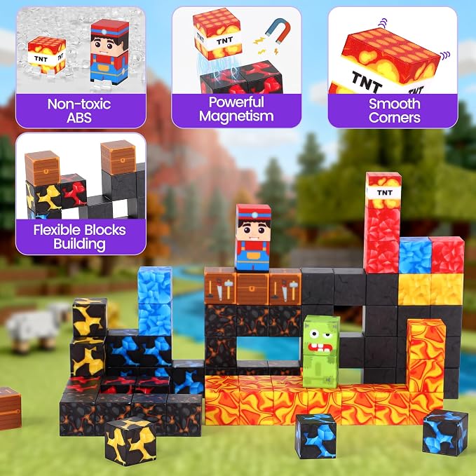 SYSKENI 35PCS Mini Magnetic Blocks Travel Set for Kids Ages 3-5 4-8 | Magnetic Blocks Travel Toys Portable Magnet Cubes STEM Learning Toys with Portable Iron Storage Box Christmas Birthday Gifts