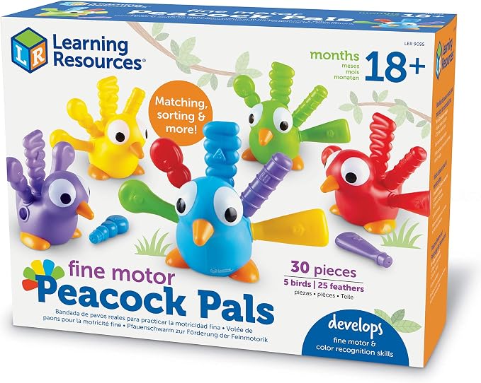 Learning Resources Fine Motor Peacock Pals - Toddler Montessori Toys, Sorting Stacking and Matching Shape Skill Activities, Color Recognition, Gifts for Boys and Girls