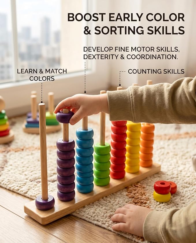 Toywoo Wooden Giant Color Matching & Stacking Game - Fast-Paced Family Challenge Board Game for Kids & Adults, Screen-Free Brain Teaser Puzzle for Game Night & Educational Play