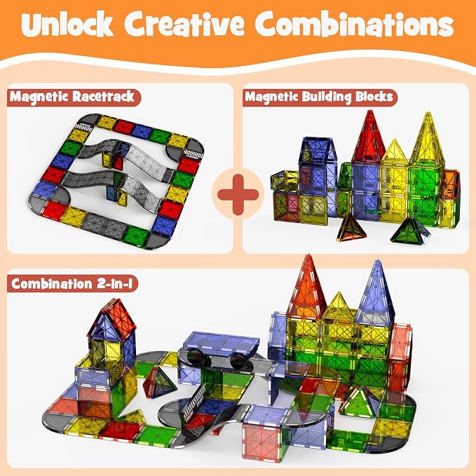 Magnetic Downhill Racer Track: 40pc Blocks Set w Car, STEM Toy 3-8 | Reinforced Tracks + Magnetic Car, STEM Montessori Toy, Safe ABS, Gift for Boys & Girls 3-8, Compatible w Major Brands