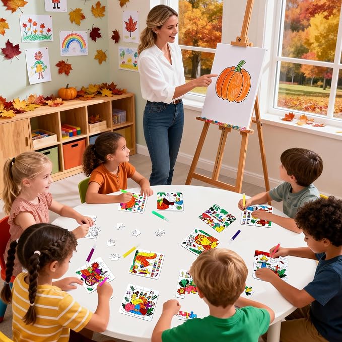 Thanksgiving Fall Crafts for Kids Religious Art Activities Blank Puzzle Toy | 24 Autumn Harvest DIY Crafts Pumpkin Turkey Cross Jesus, Christian Classroom Gift for Aldults Party Favors Game Supplies Bulk