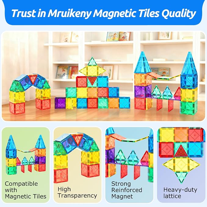 30PC Squares Magnetic Tiles Kids Toys for 3 4 5 6 7 8+ Years Old Boys Girls | Magnetic Building Tiles Magnet Blocks Stacking Toys Birthday Gift for Toddlers STEM Learning Toys Magnet