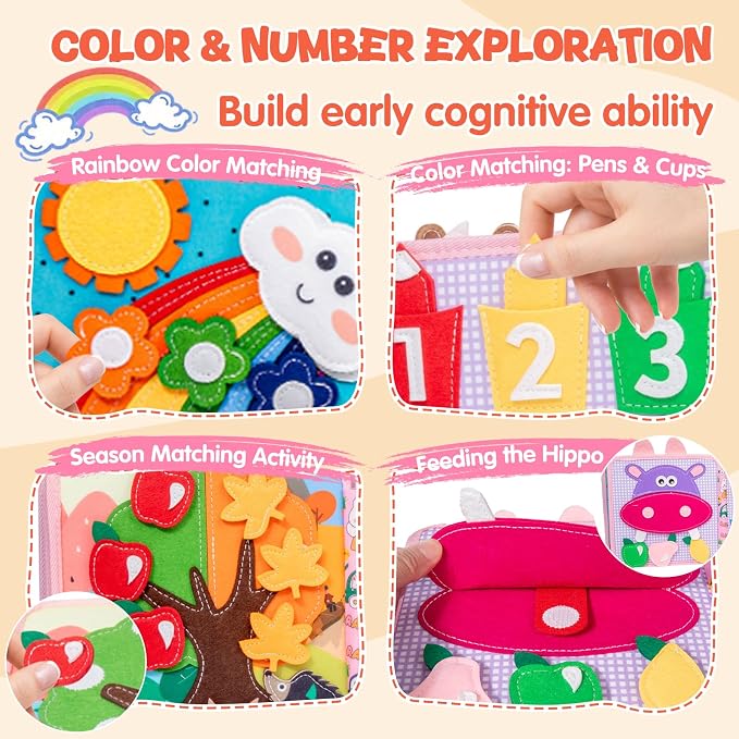 Bunny Montessori Busy Book for Toddlers 1-3- Preschool Felt Quiet Busy Book with Animal Sensory Mats- Early Learning Set for 1 2 3 Years Old Autism Sensory Toy-Airplane Travel Toy for Kids Girls Gifts