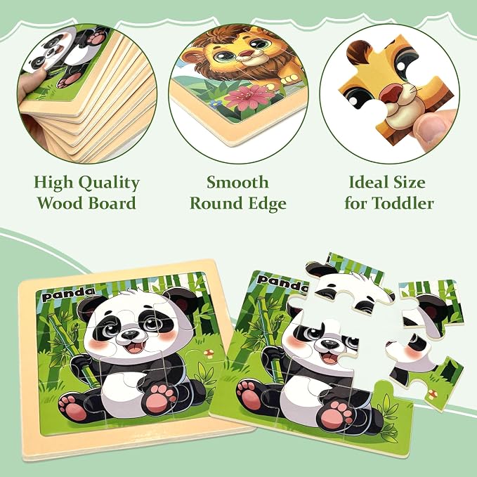 Wooden Animals Puzzles for Toddlers, 8 Pack 9 PCS Jigsaw Puzzles for Kids | Wooden Puzzles for Toddlers 3-5, Animal Puzzles for Kids 3-5, Preschool Puzzles Learning Educational Sets Toys