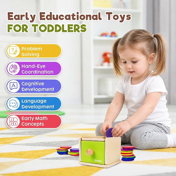 Montessori Toys for 1-3 Year Old: Color Sorting Wooden Drawer Box Toy for Toddlers, Object Permanence and Fine Motor Sensory Toy, 12-18 Months Busy Board Matching Game for Baby Boys and Girls Gifts
