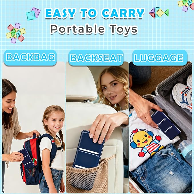 Mini Magnetic Tiles Travel Set with Case 30pcs, Magnet Travel Toys | Portable Mini Size Magnetic Tiles for Kids Ages 3-5 4-8 Boys Girls, STEM Magnet Toys for Outdoor, Gifts for Toddlers