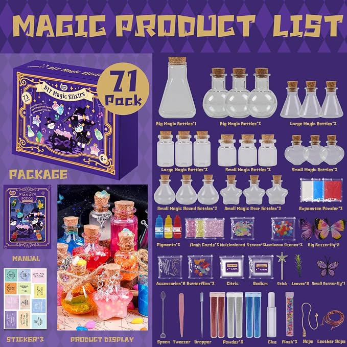 Magic Potion Kit for Kids - 22 Mixed Fairy Potion Bottles, Art Craft & Decoration Toys for Girls Ages 6 7 8 9 10 12+ Year Magical Workshop Kit for Boys Girls Birthday Party Gift, Christmas