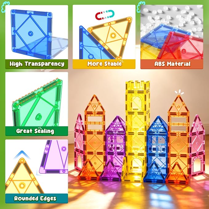 Magnetic Tiles Toddler Toys Magnetic Building Blocks for Kids Ages 3-12 STEM Educational Toys for Girls & Boys Sensory Toys for Kids with Autism Classroom Must Haves Outdoor Toys