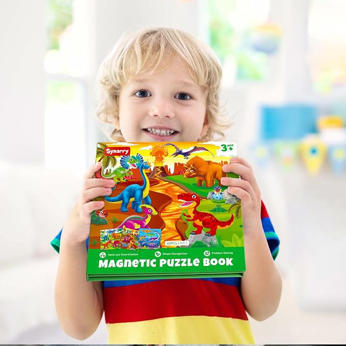 SYNARRY Magnetic Dinosaur Puzzle for Kids Ages 3-5, Travel Dinosaur Toys | 20-Piece Magnetic Travel Puzzle for Kids Ages 4-6, Car Airplane Road Trip Activities, Quiet Toys, Dinosaur Gifts for Kids