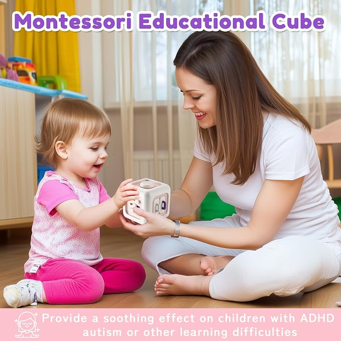 SOCBTNSO Montessori Busy Cube Travel Sensory Toy for Toddlers | Learning Fine Motor Skills, 1st Birthday Gifts for 1 Year Old, 6 9 12 Months Baby