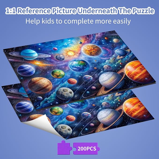 Puzzles for Kids Ages 6-8 8-10 Year Old, Solar System Planets 200 Pieces | Jigsaw Puzzles for Kids Ages 10-12, Learning Educational Toys for Boys and Girls Ages 6 7 8 9 10 11 12 Year Old