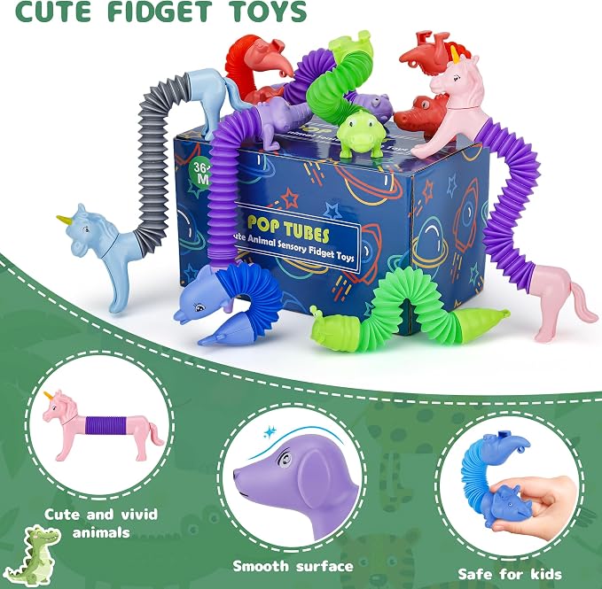 20 PCS Animal Pop Tubes Fidget Toys, Party Favors Toddlers Kids Travel Entertainments, Classroom Prizes,Carnival Prizes,Piñata Stuffers,Stress Relief Sensory Toys for Kids 3-8