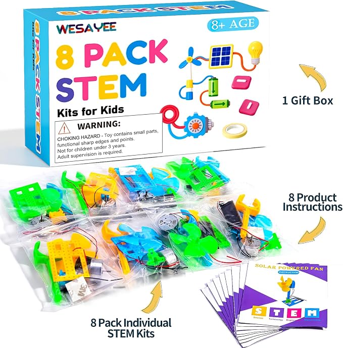 STEM Kits for Kids Science STEM Toys, 8 Bulk Solar Powered Crafts Boys Girl | Science Kits Experiments Activities for Kid Classroom School Gifts 2nd, 3rd, 4th, 5th Grade, Circuit STEAM Project Party Gift