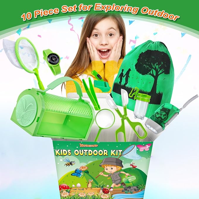 Bug Catcher Kit & Outdoor Explorer Kit for Kids, 10 Pcs Bug Catching Kit | with Toy Cage, Backpack, Flashlight, Outdoor Exploration Toys Gift for Boys Girls 3-12