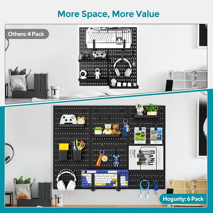 Black Peg Board, 24"x36" Pegboard Wall Organizer, Includes 6PCS Black Peg Boards and Accessories, Plastic Peg Board Panels for Craft Room, Office, Kitchen, Gaming Room