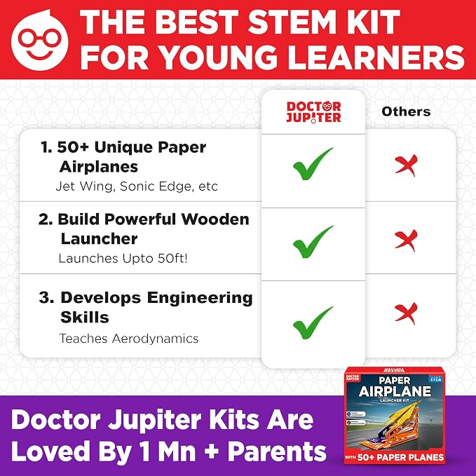 Doctor Jupiter Paper Airplane Launcher Kit for Kids Ages 6+, Birthday Gifts | Gift Ideas for Boys & Girls Ages 6,7,8,9,10,11,12, Paper Airplane Book, STEM Launcher Toy