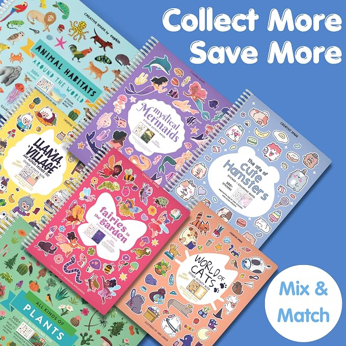 Cupkin Ocean Coloring & Sticker Activity Book | 500+ Stickers | Spiral-bound kids craft format with 12 scenes, 12 art pages, side-by-side viewing, and an easy-peel design for ages 2–8