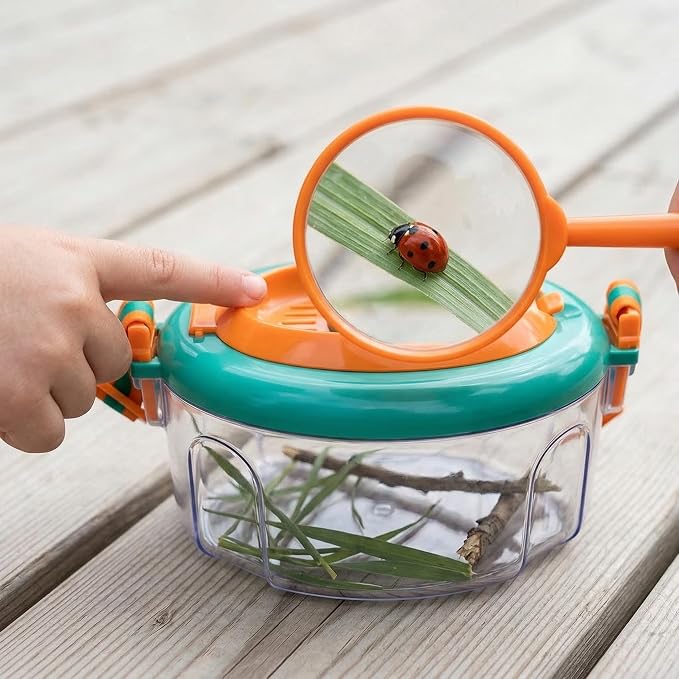 Bug Catcher Kit 13 Pcs - Insect Catching Set with Net, Habitat, Magnifier & Tweezers - STEM Outdoor Toy for Kids Age 3+ (Orange 13 Pcs)