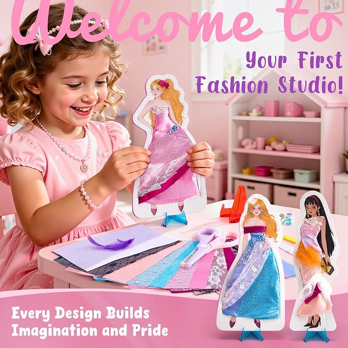 JoyCat Fashion Design Poke Art Kit for Girls, 6 No-Sew Mannequins | A hands-on alternative to paper dolls and fashion plates: cut real fabric and poke it into 6 reusable EVA mannequins.