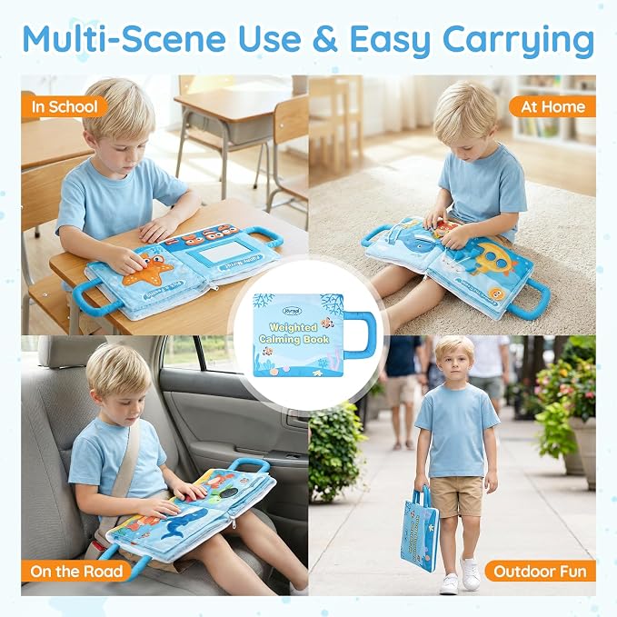 Weighted Calming Book for Kids, Sensory Toys for Calm Down, Stress, Anxiety | 6-in-1 Quiet Book for Sensory Needs, Removable & Washable Sensory Lap Pad, Calm Down Corner Supplies for Autism, ADHD & SPD