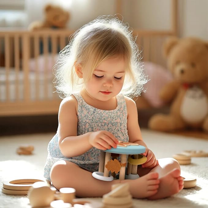 Fox Roller Rattle Baby Toy Wooden Sensory Rolling Toy 6M+ | fox roller sensory design, wooden rattle, baby rattle, infant toys, grasping fine motor, auditory play, newborn boys girls