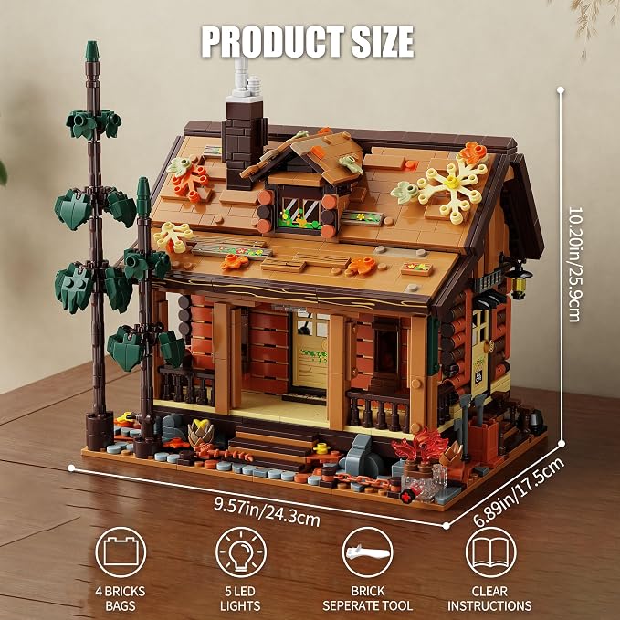 TYCOLE Wood Cabin Building Blocks Set with Lights for Adults and Girls 8-12 | 1969PCS Wooden House Building Toys for Home Decor&Display,Christmas Birthday Gift for Women Men Teens,Compatible Bricks