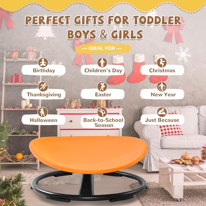 Zhenx Spinning Chair for Autistic Kids (Ages 3-18), Autism Sensory Toy Gift | 220LBS Capacity Sensory Swivel Seat for ADHD Kids, Autism Sensory Products, Calming Gift Improve Focus & Body Balance(Orange)