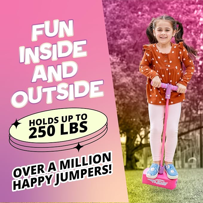 Flybar My First Foam Pogo Jumper for Kids Fun and Safe Pogo Stick for Toddlers, Durable Foam and Bungee Jumper for Ages 3 and up, Supports up to 250lbs (Pink)