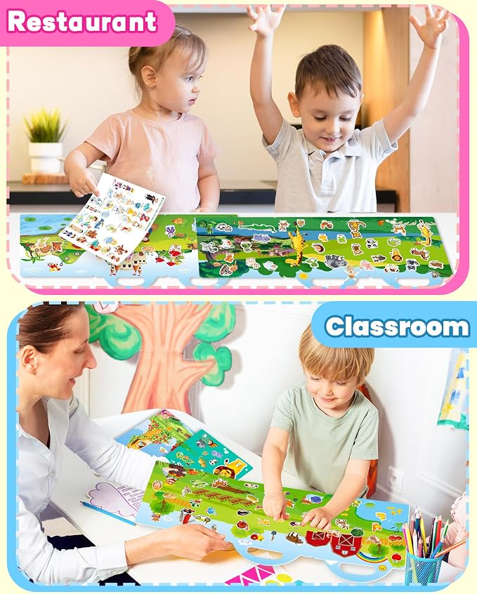 Walenced Reusable Sticker Book for Toddlers, Stickers for Kids, Toddler Toy | Toddler Craft Activities, Toddler Travel Toys, Boy Girl Birthday Gifts, Airplane Travel & Road Trip Essentials Kids