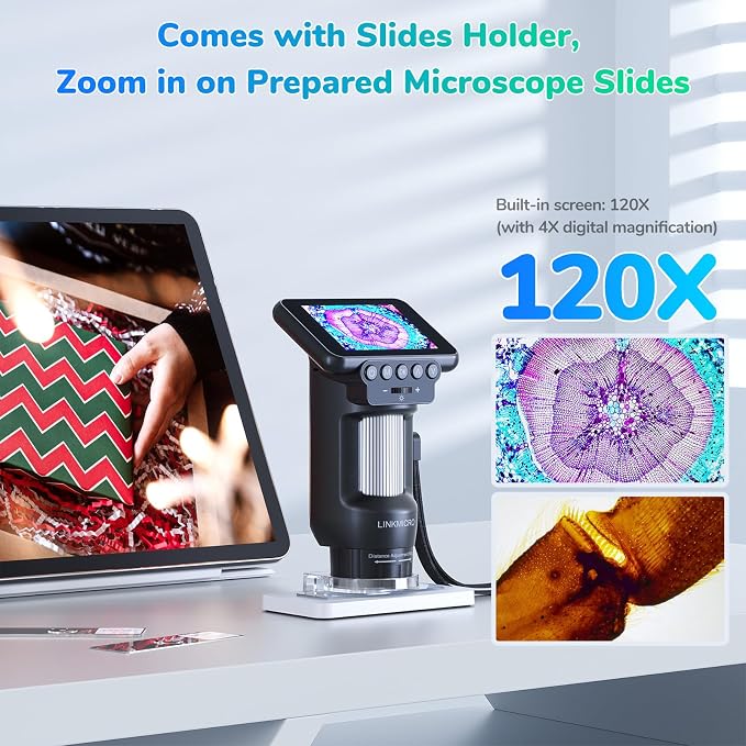 LM013 Portable Digital Microscope with 2.8" LCD Screen | 1080 FHD Video, 12MP Handheld Microscope for Kids, 120X USB Coin Magnifier for Adults, 8 LED, Microscope Slides, PC View